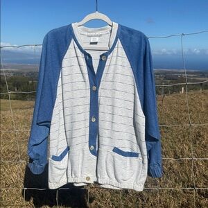 Vintage Vintage Nino Wong 90s Beach  Coastal denim Cardigan Striped Art to Wear